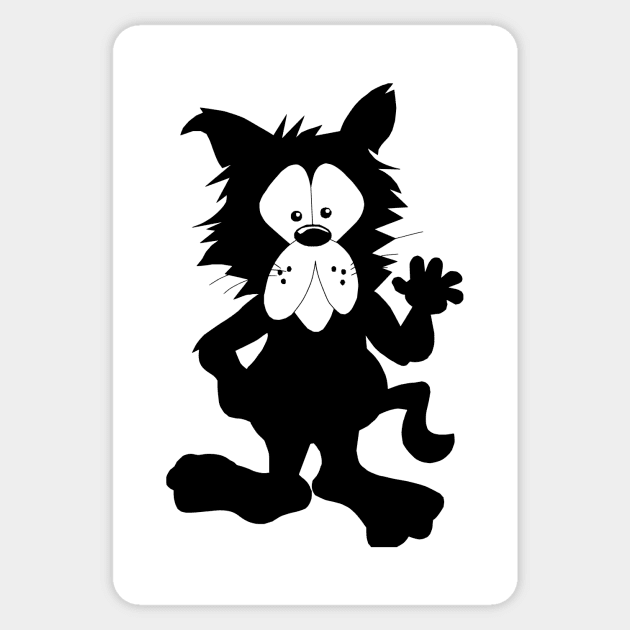 Black Cat Waving to You Sticker by OssiesArt